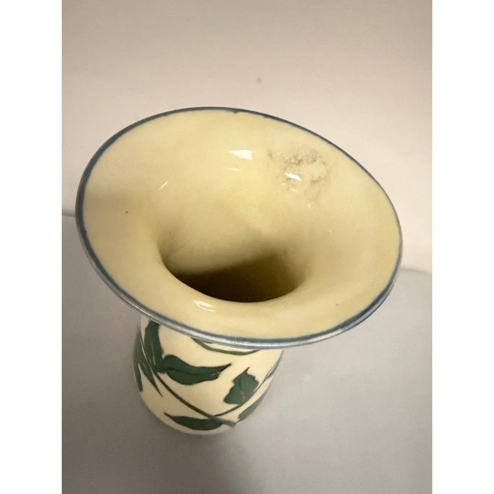 Vintage Hand-Painted Floral Vase Cream Pink Purple Glaze 7.5